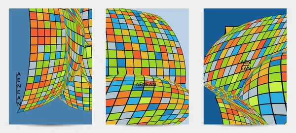 Kare piksel mozaik şekli bozulmuş. Düz retro renklerin üzerine siyah tel çerçeve. Soyut hava balonu vektör arkaplanı.