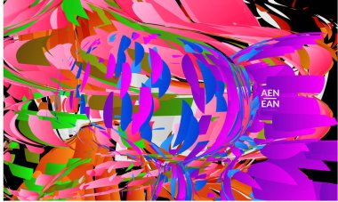 Parlak renkli küçük parçacık patlaması içeren soyut iniş sayfası şablonu. Spor müziği sosyal medya düzeni. Dış uzay hareketli optik sanat dinamik arka planı. Gelecekçi vektör.