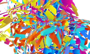 Parlak renkli küçük parçacık patlaması içeren soyut iniş sayfası şablonu. Spor müziği sosyal medya düzeni. Dış uzay hareketli optik sanat dinamik arka planı. Gelecekçi vektör.