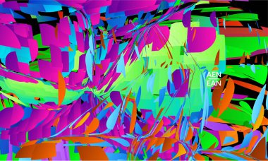 Parlak renkli küçük parçacık patlaması içeren soyut iniş sayfası şablonu. Spor müziği sosyal medya düzeni. Dış uzay hareketli optik sanat dinamik arka planı. Gelecekçi vektör.