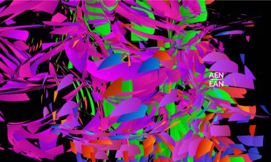 Parlak renkli küçük parçacık patlaması içeren soyut iniş sayfası şablonu. Spor müziği sosyal medya düzeni. Dış uzay hareketli optik sanat dinamik arka planı. Gelecekçi vektör.