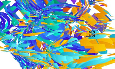 Parlak renkli küçük parçacık patlaması içeren soyut iniş sayfası şablonu. Spor müziği sosyal medya düzeni. Dış uzay hareketli optik sanat dinamik arka planı. Gelecekçi vektör.