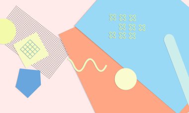 Soyut eğitim geçmişi var. Kağıt kesikli geometrik şekilli öğretmen masasının üst görüntüsü, kağıt kağıtlar. İlkokul sanat ve zanaat dersi. Pastel renkler. Düz konum vektör kağıt biçimi.