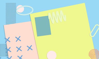 Soyut eğitim geçmişi var. Kağıt kesikli geometrik şekilli öğretmen masasının üst görüntüsü, kağıt kağıtlar. İlkokul sanat ve zanaat dersi. Pastel renkler. Düz konum vektör kağıt biçimi.