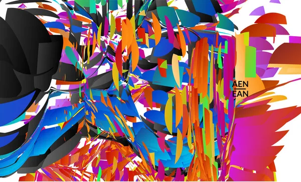 Parlak renkli küçük parçacık patlaması içeren soyut iniş sayfası şablonu. Spor müziği sosyal medya düzeni. Dış uzay hareketli optik sanat dinamik arka planı. Gelecekçi vektör.