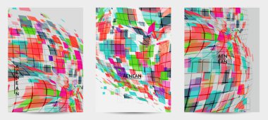 Kare piksel mozaik şekli bozulmuş. Şeffaf gecekonducular dinamik hareket etkisi yaratır. Soyut hava balonu vektör arkaplanı.