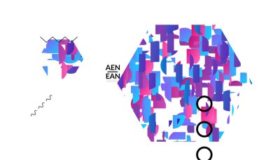 Beyaz üzerine parlak renkli çizgiler doldurulmuş altıgenli soyut örtülü şablonlar. Geometrik şekilli dinamik modern tasarım. Basit renkli fütürist elementler.