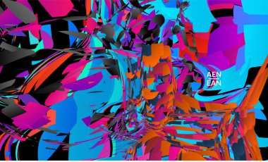 Parlak renkli küçük parçacık patlaması içeren soyut iniş sayfası şablonu. Spor müziği sosyal medya düzeni. Dış uzay hareketli optik sanat dinamik arka planı. Gelecekçi vektör.