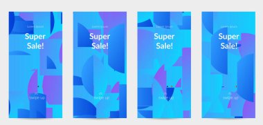 Parlak renkli rastgele çizgileri olan soyut öyküler. Dağılmış geometrik şekilli dinamik modern tasarım. Basit renkli fütürist elementler. Spor müziği sosyal medya düzeni.