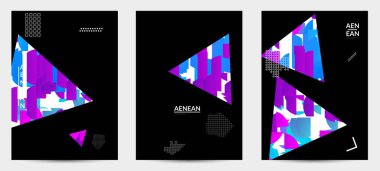Siyah üzerine parlak renkli çizgilerle dolu üçgenli soyut uçuş şablonları. Geometrik şekilli dinamik modern tasarım. Basit renkli fütürist elementler.
