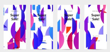 Parlak renkli rastgele çizgileri olan soyut öyküler. Dağılmış geometrik şekilli dinamik modern tasarım. Basit renkli fütürist elementler. Spor müziği sosyal medya düzeni.