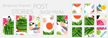 Sosyal medya şablonları. Paskalya bayramı dokusunu elle çizilmiş parlak renkli karalamalar. Mevsimlik satış afişi. Doğum günü partisi ya da yıldönümü davetiyesi. Bahar tatili sanat seti.