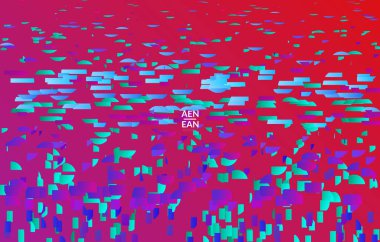 Soyut küçük parlak parçacıklar gradyan üzerinde hareket ediyorlar. Bozuk gradyan çizgileri olan dinamik modern tasarım. Disko müziği arka planı için vektör tasarımı. Müzik görselleştirmesinin renkli sesi.