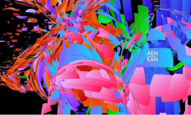 Parlak renkli küçük parçacık patlaması içeren soyut iniş sayfası şablonu. Spor müziği sosyal medya düzeni. Dış uzay hareketli optik sanat dinamik arka planı. Gelecekçi vektör.