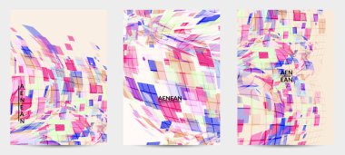 Kare piksel mozaik şekli bozulmuş. Şeffaf gecekonducular dinamik hareket etkisi yaratır. Soyut hava balonu vektör arkaplanı.