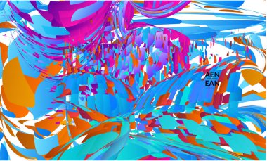 Parlak renkli küçük parçacık patlaması içeren soyut iniş sayfası şablonu. Spor müziği sosyal medya düzeni. Dış uzay hareketli optik sanat dinamik arka planı. Gelecekçi vektör.