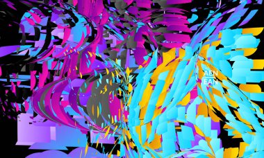 Parlak renkli küçük parçacık patlaması içeren soyut iniş sayfası şablonu. Spor müziği sosyal medya düzeni. Dış uzay hareketli optik sanat dinamik arka planı. Gelecekçi vektör.