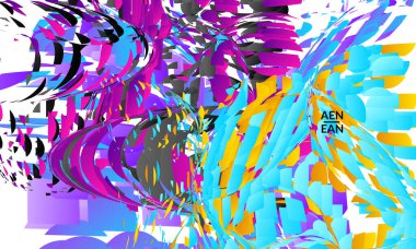 Parlak renkli küçük parçacık patlaması içeren soyut iniş sayfası şablonu. Spor müziği sosyal medya düzeni. Dış uzay hareketli optik sanat dinamik arka planı. Gelecekçi vektör.