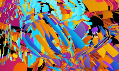 Parlak renkli küçük parçacık patlaması içeren soyut iniş sayfası şablonu. Spor müziği sosyal medya düzeni. Dış uzay hareketli optik sanat dinamik arka planı. Gelecekçi vektör.