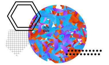 Beyaz üzerine parlak renkli çizgilerle çevrili soyut örtülü şablonlar. Geometrik şekilli dinamik modern tasarım. Basit renkli fütürist elementler.