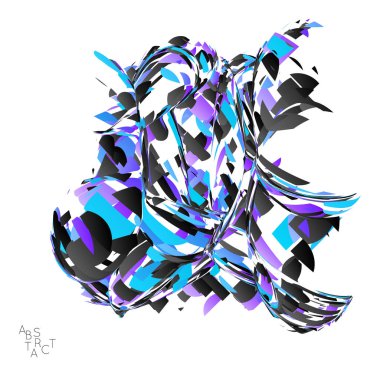 Küçük parçacık patlamasından oluşan soyut fütüristik şekil. Optik sanat geometrik arka planı ve yüksek hareket hızı. Beyazda izole edilmiş geleceksel vektör illüstrasyonu