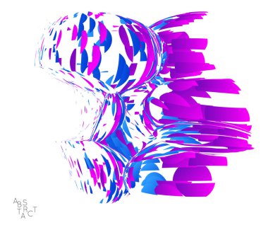 Küçük parçacık patlamasından oluşan soyut fütüristik şekil. Optik sanat geometrik arka planı ve yüksek hareket hızı. Beyazda izole edilmiş geleceksel vektör illüstrasyonu