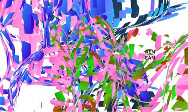 Parlak renkli küçük parçacık patlaması içeren soyut iniş sayfası şablonu. Spor müziği sosyal medya düzeni. Dış uzay hareketli optik sanat dinamik arka planı. Gelecekçi vektör.