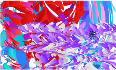 Parlak renkli küçük parçacık patlaması içeren soyut iniş sayfası şablonu. Spor müziği sosyal medya düzeni. Dış uzay hareketli optik sanat dinamik arka planı. Gelecekçi vektör.