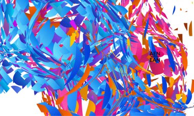 Parlak renkli küçük parçacık patlaması içeren soyut iniş sayfası şablonu. Spor müziği sosyal medya düzeni. Dış uzay hareketli optik sanat dinamik arka planı. Gelecekçi vektör.