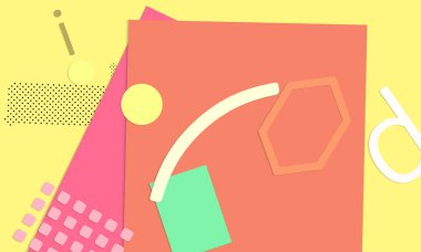 Soyut kağıt kesimi üst görünüm. Kağıt kesikli arka plan şablonu geometrik şekiller düz ve 3D gerçekçi gölge ile yatıyordu. Pastel renkler. Vektör sancak kağıt biçimi.