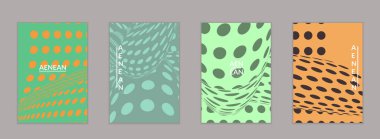 Görsel bozulma etkisiyle soyut yarım ton uçucu şablonu. Optik sanat geçmişi. Çarpık üç boyutlu uzay. Düz arkaplan üzerinde daireleri olan gelecekçi vektör illüstrasyonu