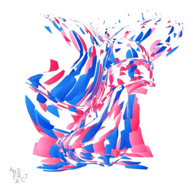 Küçük parçacık patlamasından oluşan soyut fütüristik şekil. Optik sanat geometrik arka planı ve yüksek hareket hızı. Beyazda izole edilmiş geleceksel vektör illüstrasyonu