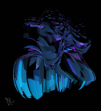 Küçük şeffaf parçacık patlamasından oluşan soyut fütürist şekil. Optik sanat geometrik arka planı ve yüksek hareket hızı. Siyaha izole edilmiş gelecekçi vektör illüstrasyonu