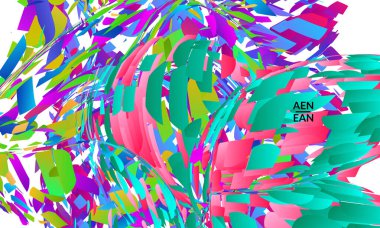 Parlak renkli küçük parçacık patlaması içeren soyut iniş sayfası şablonu. Spor müziği sosyal medya düzeni. Dış uzay hareketli optik sanat dinamik arka planı. Gelecekçi vektör.