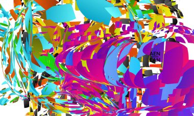 Parlak renkli küçük parçacık patlaması içeren soyut iniş sayfası şablonu. Spor müziği sosyal medya düzeni. Dış uzay hareketli optik sanat dinamik arka planı. Gelecekçi vektör.