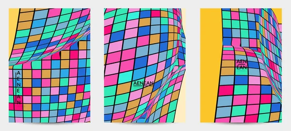 Kare piksel mozaik şekli bozulmuş. Düz retro renklerin üzerine siyah tel çerçeve. Soyut hava balonu vektör arkaplanı.