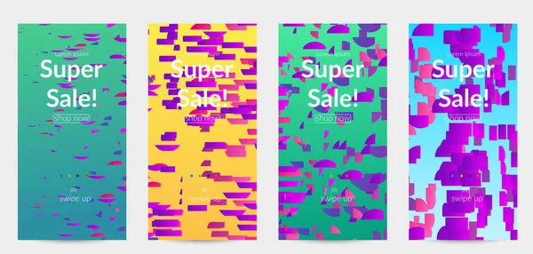 Soyut küçük parlak parçacıklar gradyan üzerinde hareket ediyorlar. Bozuk gradyan çizgileri olan dinamik modern tasarım. Disko müziği arka planı için vektör tasarımı. Müzik görselleştirmesinin renkli sesi.