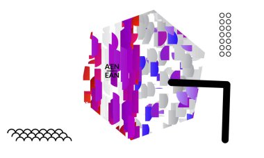 Beyaz üzerine parlak renkli çizgiler doldurulmuş altıgenli soyut örtülü şablonlar. Geometrik şekilli dinamik modern tasarım. Basit renkli fütürist elementler.