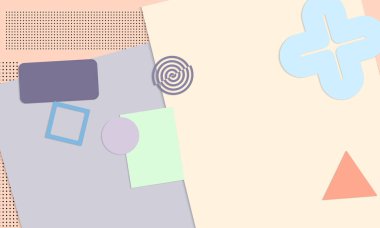 Soyut eğitim geçmişi var. Kağıt kesikli geometrik şekilli öğretmen masasının üst görüntüsü, kağıt kağıtlar. İlkokul sanat ve zanaat dersi. Pastel renkler. Düz konum vektör kağıt biçimi.