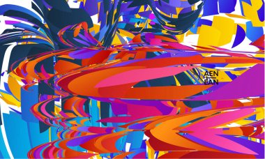 Parlak renkli küçük parçacık patlaması içeren soyut iniş sayfası şablonu. Spor müziği sosyal medya düzeni. Dış uzay hareketli optik sanat dinamik arka planı. Gelecekçi vektör.