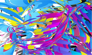 Parlak renkli küçük parçacık patlaması içeren soyut iniş sayfası şablonu. Spor müziği sosyal medya düzeni. Dış uzay hareketli optik sanat dinamik arka planı. Gelecekçi vektör.