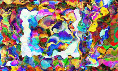 Soyut dijital çerçeve sanatsal vektör dokusu. Üst üste binen çok renkli dalgalı desenli filtreli şekiller. Canlı ışık efektleri, vitray camlar ya da kübizm sanat resimleri. Kitap kapağı şablonu.