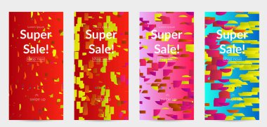 Soyut küçük parlak parçacıklar gradyan üzerinde hareket ediyorlar. Bozuk gradyan çizgileri olan dinamik modern tasarım. Disko müziği arka planı için vektör tasarımı. Müzik görselleştirmesinin renkli sesi.