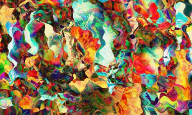 Soyut dijital çerçeve sanatsal vektör dokusu. Üst üste binen çok renkli dalgalı desenli filtreli şekiller. Canlı ışık efektleri, vitray camlar ya da kübizm sanat resimleri. Kitap kapağı şablonu.