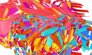 Parlak renkli küçük parçacık patlaması içeren soyut iniş sayfası şablonu. Spor müziği sosyal medya düzeni. Dış uzay hareketli optik sanat dinamik arka planı. Gelecekçi vektör.