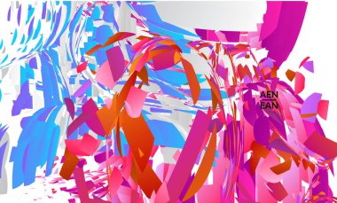 Parlak renkli küçük parçacık patlaması içeren soyut iniş sayfası şablonu. Spor müziği sosyal medya düzeni. Dış uzay hareketli optik sanat dinamik arka planı. Gelecekçi vektör.