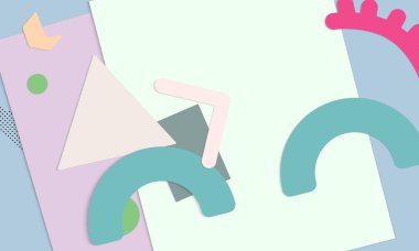 Soyut kağıt kesimi üst görünüm. Kağıt kesikli arka plan şablonu geometrik şekiller düz ve 3D gerçekçi gölge ile yatıyordu. Pastel renkler. Vektör sancak kağıt biçimi.