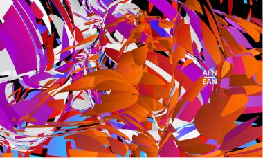 Parlak renkli küçük parçacık patlaması içeren soyut iniş sayfası şablonu. Spor müziği sosyal medya düzeni. Dış uzay hareketli optik sanat dinamik arka planı. Gelecekçi vektör.