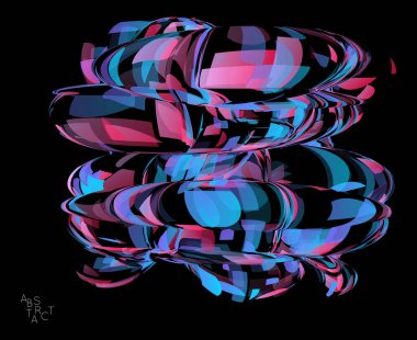 Küçük şeffaf parçacık patlamasından oluşan soyut fütürist şekil. Optik sanat geometrik arka planı ve yüksek hareket hızı. Siyaha izole edilmiş gelecekçi vektör illüstrasyonu