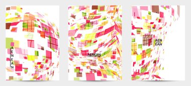 Kare piksel beyaz üzerine çok renkli mozaik. Üstüste binen saydam gecekonducular hareket etkisi yaratır. Renkli dinamik geometri. Spor arkaplanı.